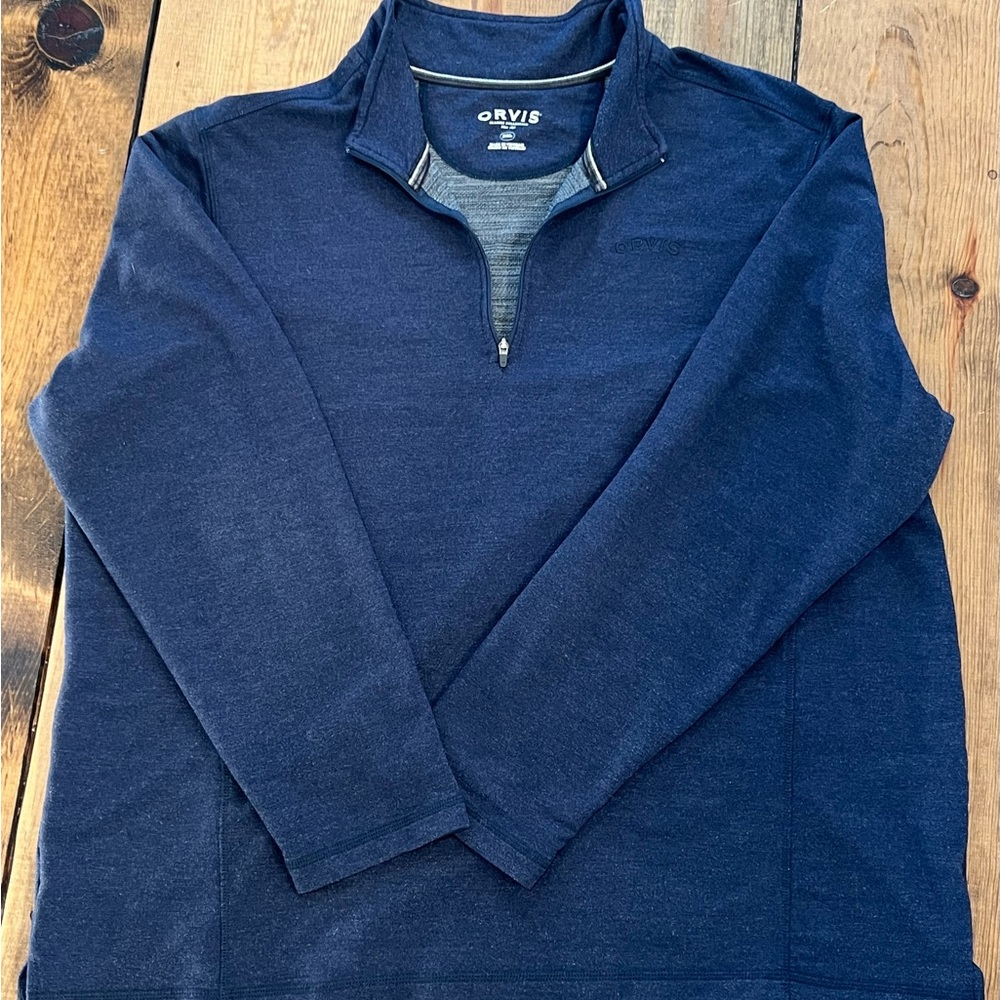 Orvis Mens French Terry One Quarter Zip Pullover, Navy, XXL